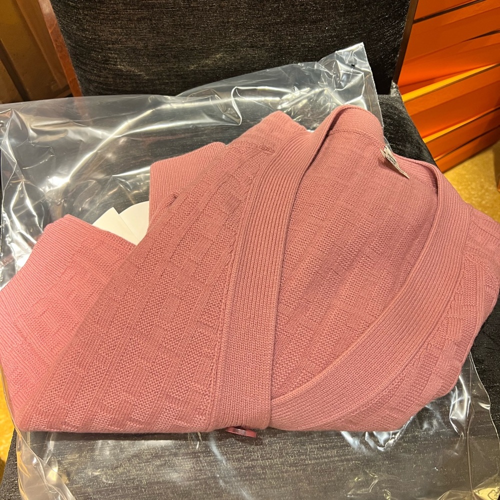 HERMES long sleeve “h” cardigan. New with tags. Dusty rose pink. Sold out small
